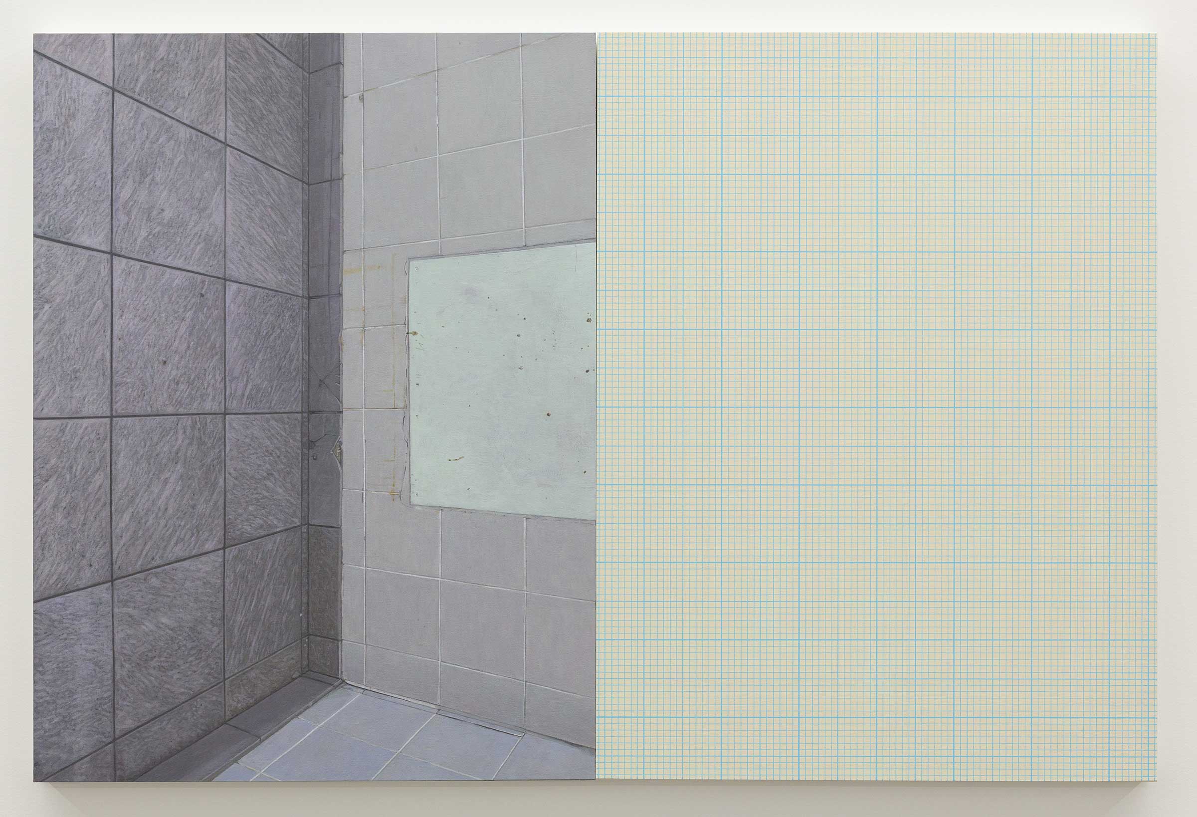 Tiles with Grid, 2016, acrylic on board, two parts, 58 x 87cm