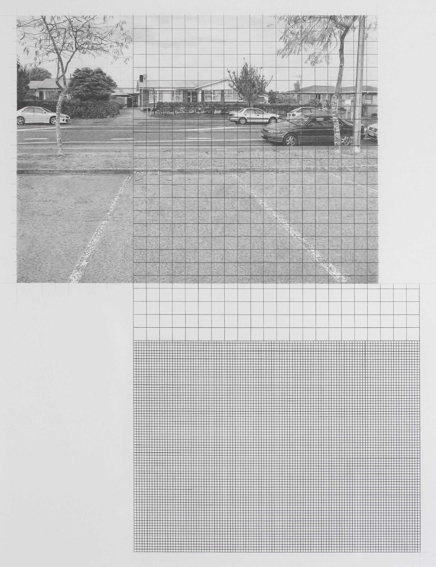 Car Park with Grid, 2009, graphite on paper, 41.2 x 31cm