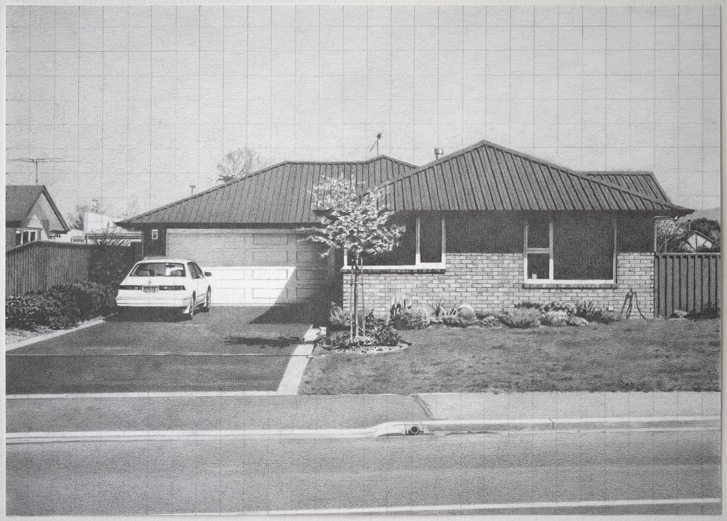 A Sunny Day in Mosgiel, 2004, graphite on paper, 21 x 29.6cm