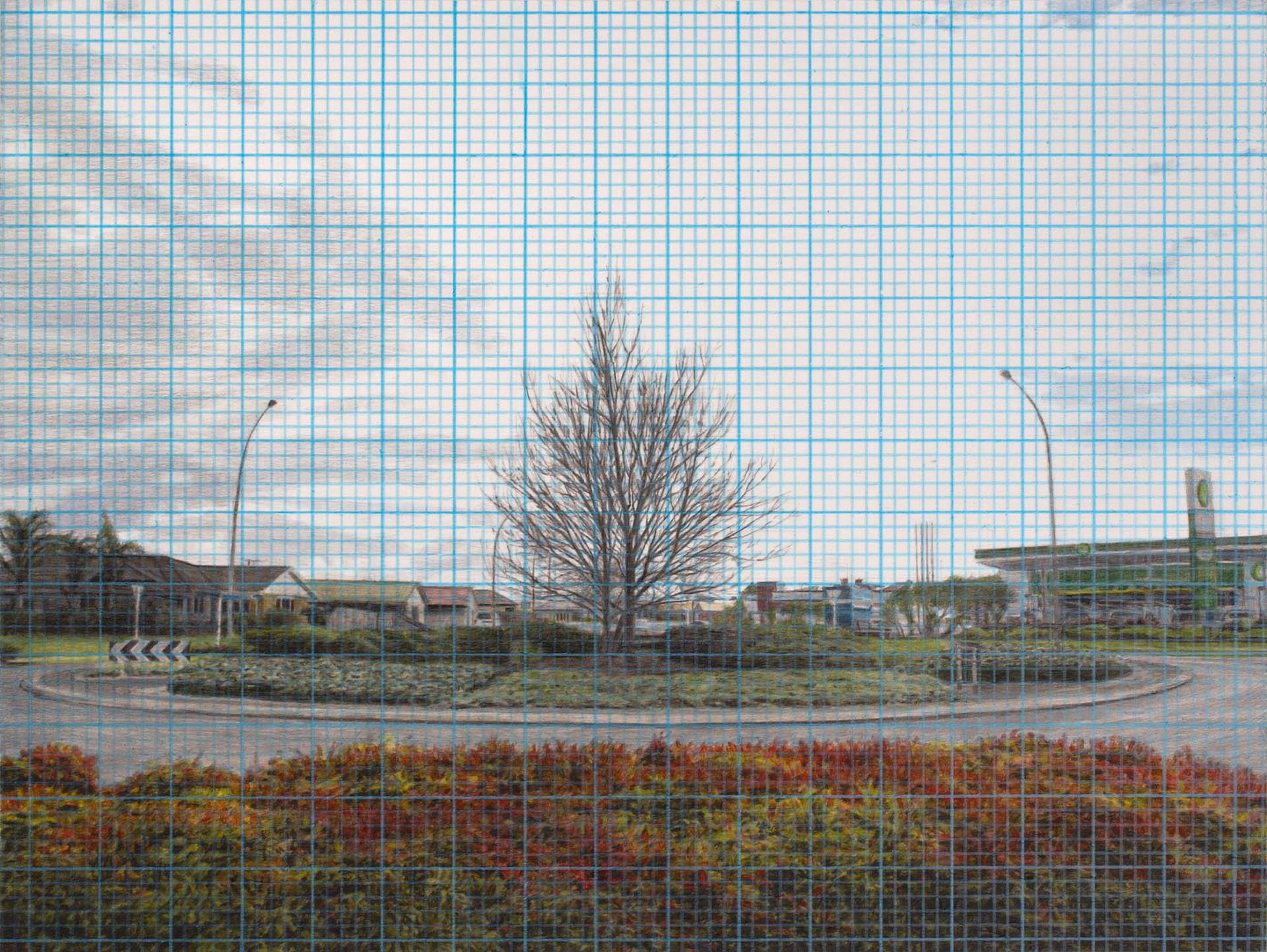 Island with Grid 2, 2014, acrylic and graphite on bristol board, 202 x 269mm, private collection