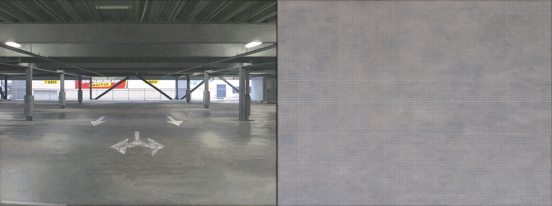 Concrete with Grid #2, 2016, acrylic on board (two panels), 695 x 1040mm